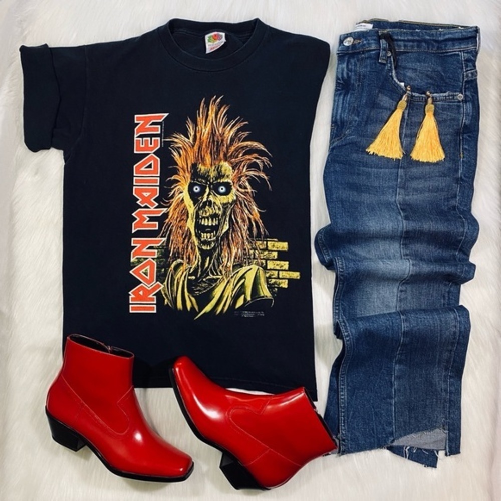 Vintage Graphic Print T Shirt Band Tee Iron Maid Metal Music 90s 80s